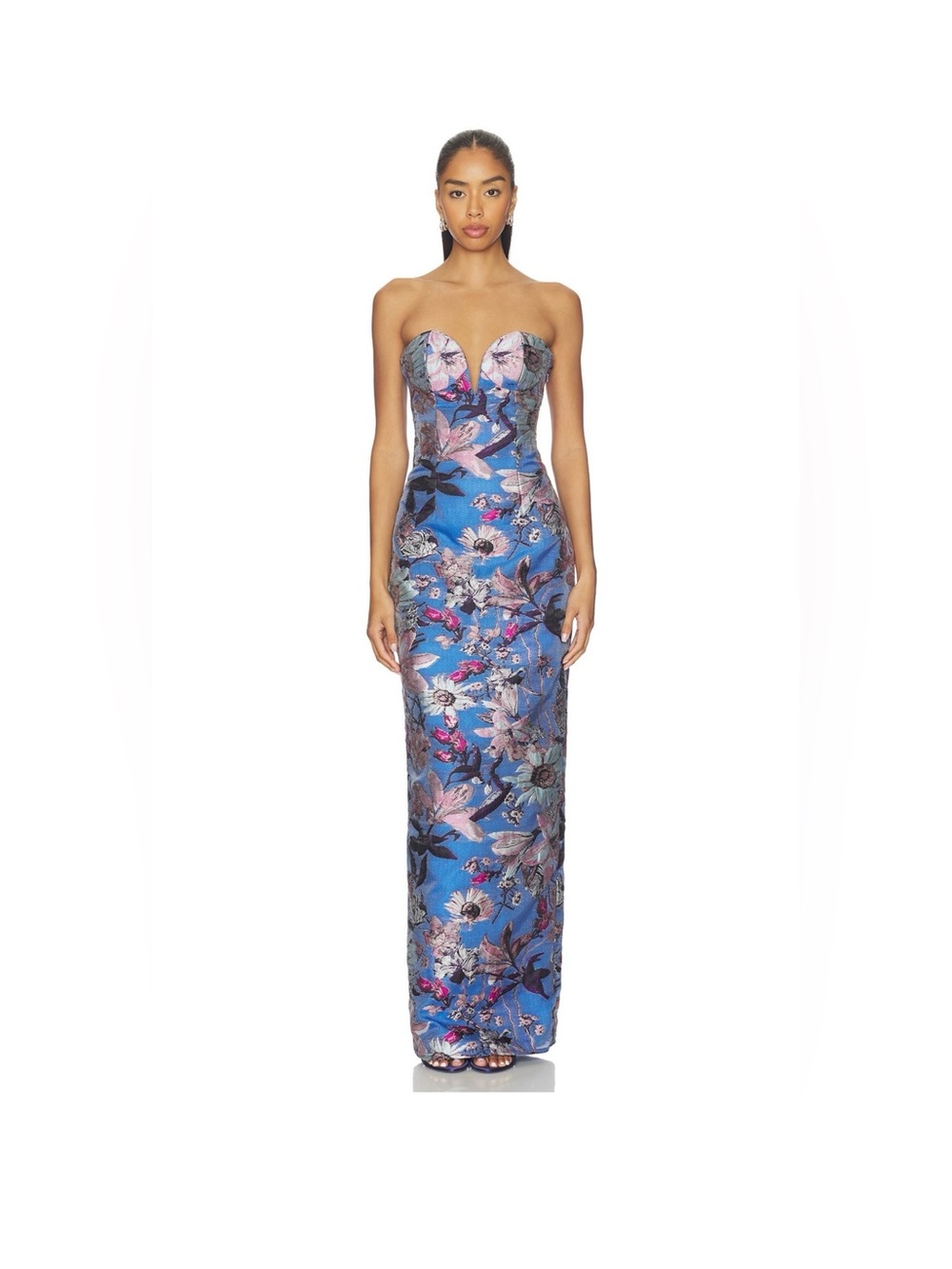 Katie May Blue Floral Strapless Sweetheart Gown